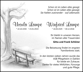 Traueranzeige von Ursula und Winfried Lampe von Märkische Oderzeitung