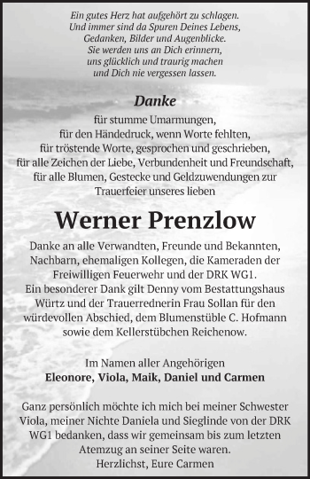 Traueranzeige von Werner Prenzlow von Märkische Oderzeitung