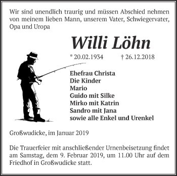 Traueranzeige von Willi Löhn von Märkische Oderzeitung