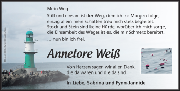 Traueranzeige von Annelore Weiß von Märkische Oderzeitung