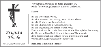 Traueranzeige von Brigitta Thiele von Märkische Oderzeitung