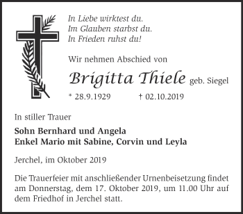 Traueranzeige von Brigitta Thiele von Märkische Oderzeitung