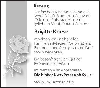 Traueranzeige von Brigitte Kriese von Märkische Oderzeitung