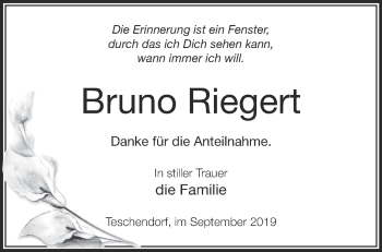 Traueranzeige von Bruno Riegert von Märkische Oderzeitung