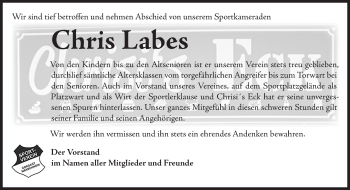 Traueranzeige von Chris Labes von Märkische Oderzeitung