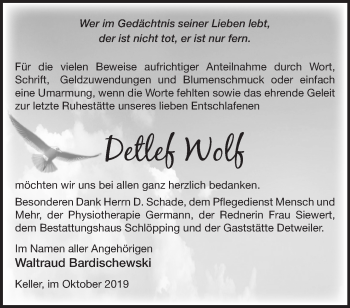 Traueranzeige von Detlef Wolf von Märkische Oderzeitung