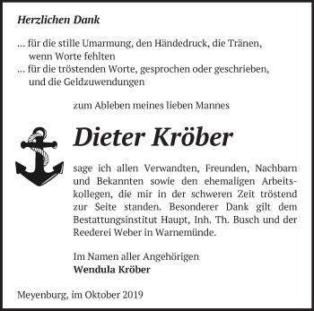 Traueranzeige von Dieter Kröber von Märkische Oderzeitung