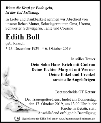 Traueranzeige von Edith Boll von Märkische Oderzeitung