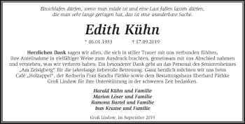 Traueranzeige von Edith Kühn von Märkische Oderzeitung