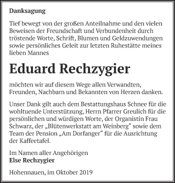 Traueranzeige von Eduard Rechzygier von Märkische Oderzeitung