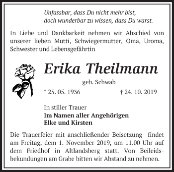 Traueranzeige von Erika Theilmann von Märkische Oderzeitung