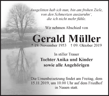 Traueranzeige von Gerald Müller von Märkische Oderzeitung