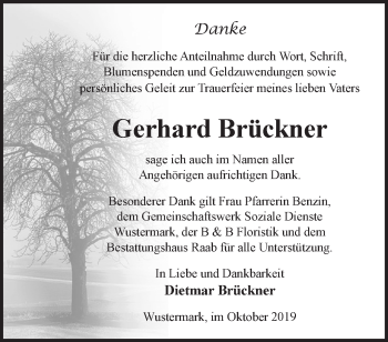 Traueranzeige von Gerhard Brückner von Märkische Oderzeitung