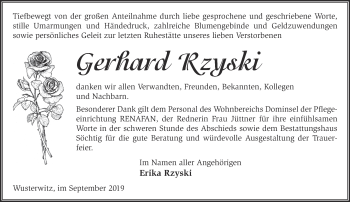 Traueranzeige von Gerhard Rzyski von Märkische Oderzeitung