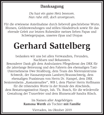 Traueranzeige von Gerhard Sattelberg von Märkische Oderzeitung