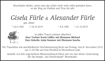 Traueranzeige von Gisela und Alexander Fürle von Märkische Oderzeitung