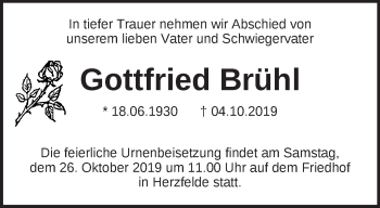 Traueranzeige von Gottfried Brühl von Märkische Oderzeitung