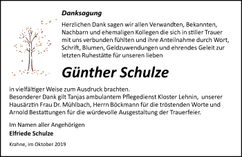 Traueranzeige von Günther Schulze von Märkische Oderzeitung