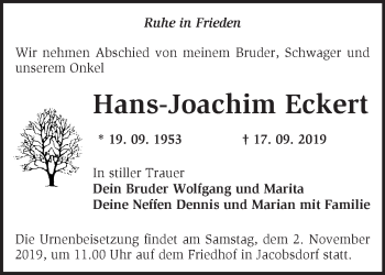 Traueranzeige von Hans-Joachim Eckert von Märkische Oderzeitung