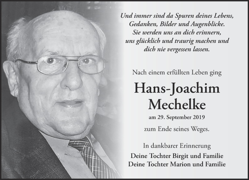  Traueranzeige für Hans-Joachim Mechelke vom 10.10.2019 aus Märkische Oderzeitung