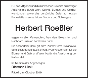 Traueranzeige von Herbert Roeßler von Märkische Oderzeitung