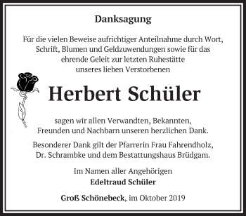 Traueranzeige von Herbert Schüler von Märkische Oderzeitung