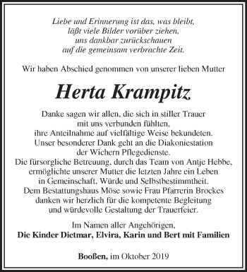 Traueranzeige von Herta Krampitz von Märkische Oderzeitung