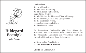 Traueranzeige von Hildegard Boenigk von Märkische Oderzeitung