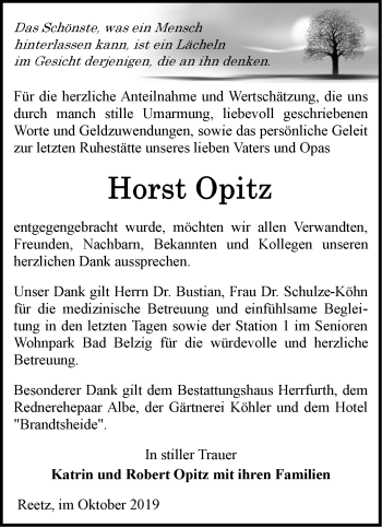 Traueranzeige von Horst Opitz von Märkische Oderzeitung