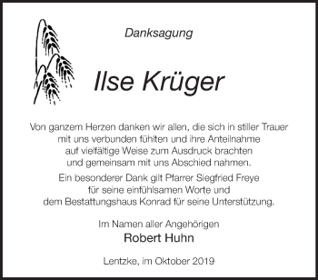 Traueranzeige von Ilse Krüger von Märkische Oderzeitung