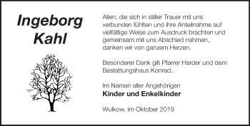 Traueranzeige von Ingeborg Kahl von Märkische Oderzeitung