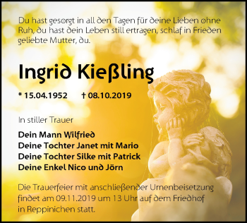 Traueranzeige von Ingrid Kießling von Märkische Oderzeitung