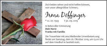 Traueranzeige von Irma Döffinger von Märkische Oderzeitung