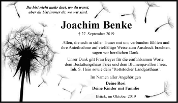 Traueranzeige von Joachim Benke von Märkische Oderzeitung