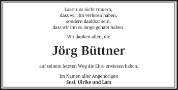 Traueranzeige von Jörg Büttner von Märkische Oderzeitung