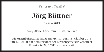 Traueranzeige von Jörg Büttner von Märkische Oderzeitung