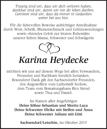 Traueranzeige von Karina Heydecke von Märkische Oderzeitung