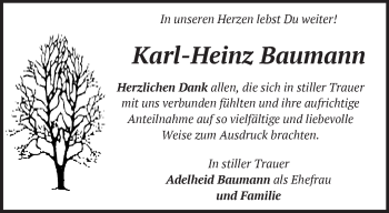 Traueranzeige von Karl-Heinz Baumann von Märkische Oderzeitung