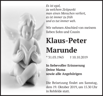 Traueranzeige von Klaus-Peter Marunde von Märkische Oderzeitung