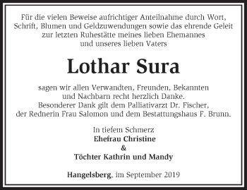 Traueranzeige von Lothar Sura von Märkische Oderzeitung