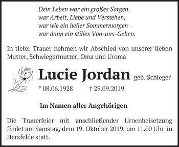 Traueranzeige von Lucie Jordan von Märkische Oderzeitung