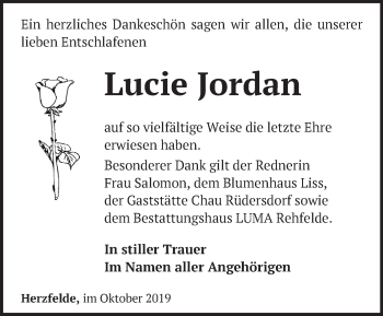 Traueranzeige von Lucie Jordan von Märkische Oderzeitung