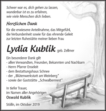 Traueranzeige von Lydia Kublik von Märkische Oderzeitung