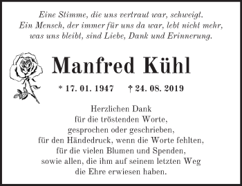 Traueranzeige von Manfred Kühl von Märkische Oderzeitung