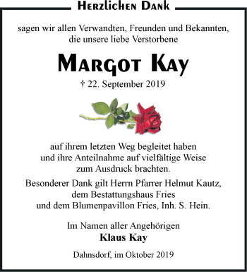 Traueranzeige von Margot Kay von Märkische Oderzeitung