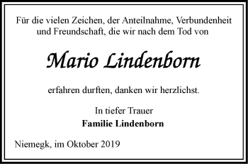 Traueranzeige von Mario Linienborn von Märkische Oderzeitung