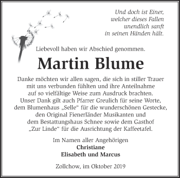 Traueranzeige von Martin Blume von Märkische Oderzeitung