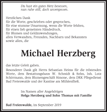 Traueranzeige von Michael Herzberg von Märkische Oderzeitung