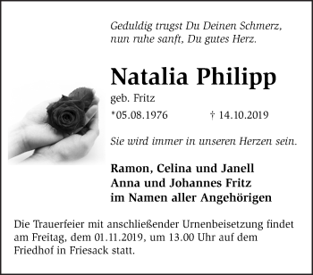 Traueranzeige von Natalia Philipp von Märkische Oderzeitung