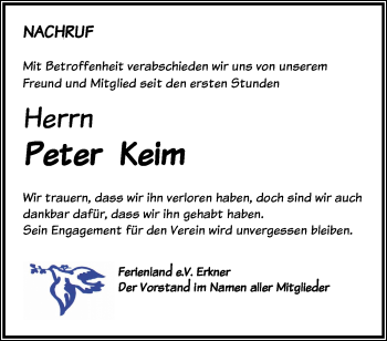 Traueranzeige von Peter Keim von Märkische Oderzeitung